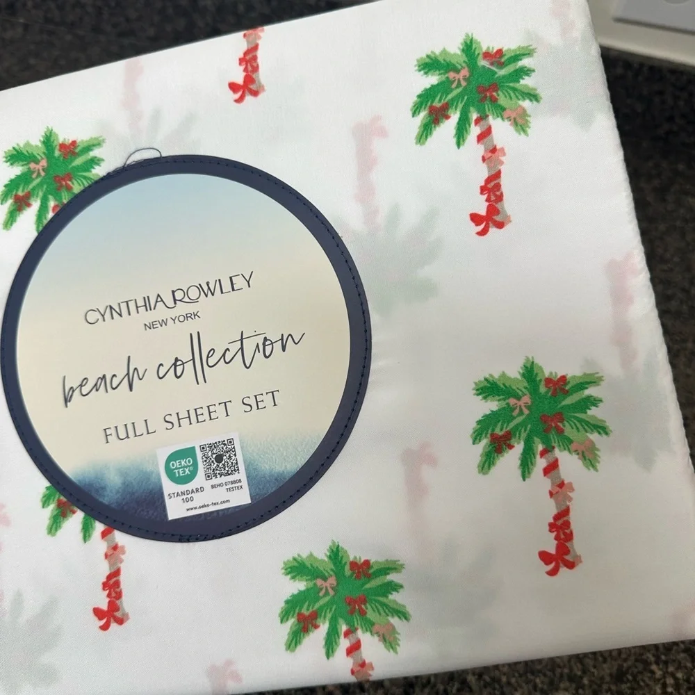 Cynthia Rowley Christmas Palms Tree Sheet Set Size Full